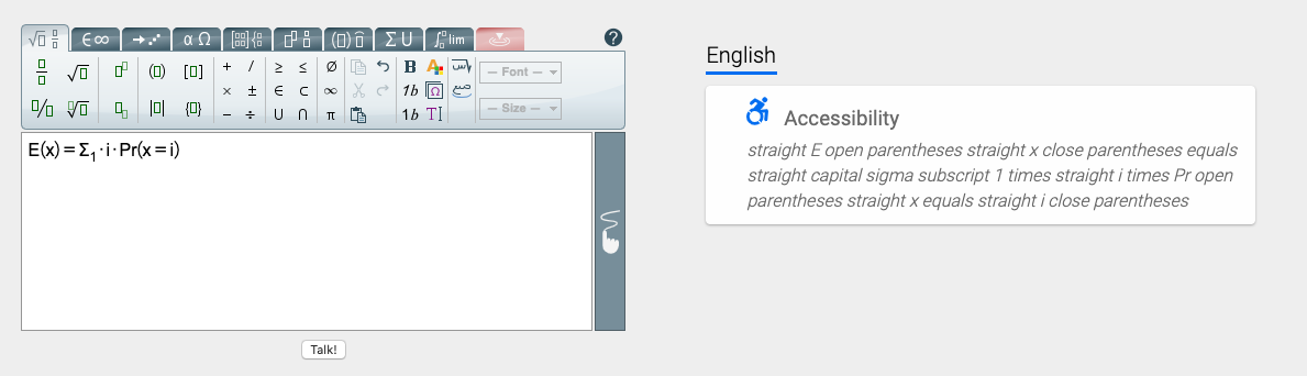 WIRIS accessible equations tool screenshot